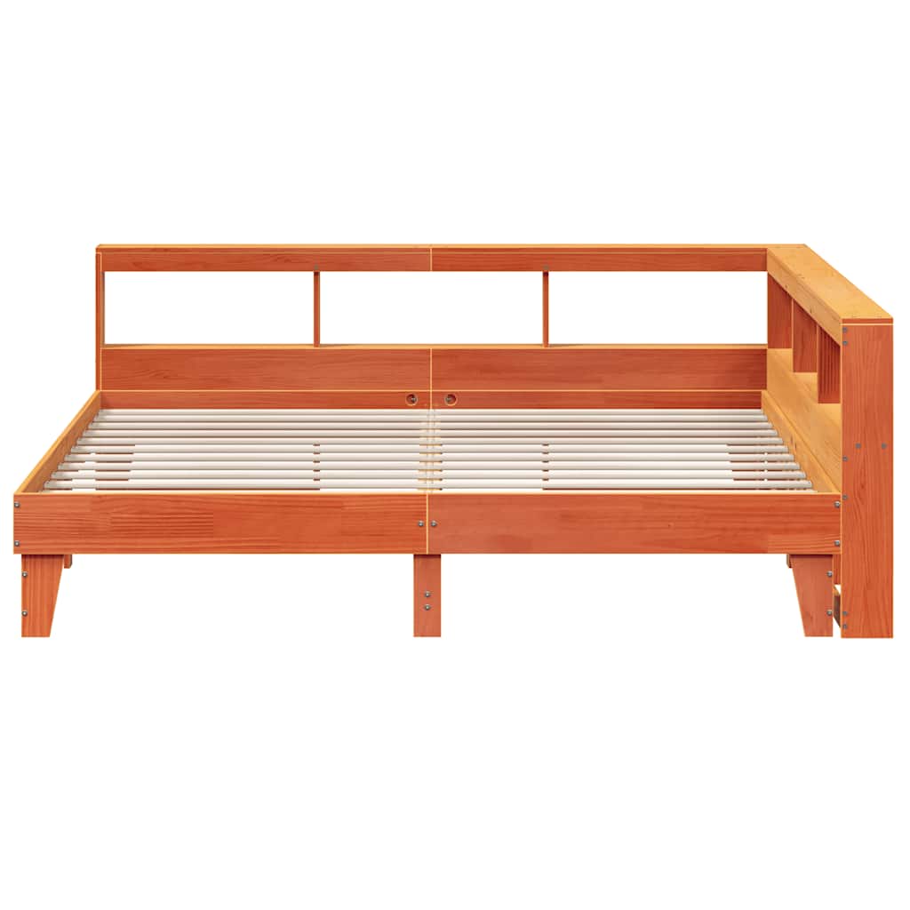 Bed met boekenkast zonder matras grenenhout wasbruin 200x200 cm