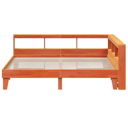 Bed met boekenkast zonder matras grenenhout wasbruin 200x200 cm