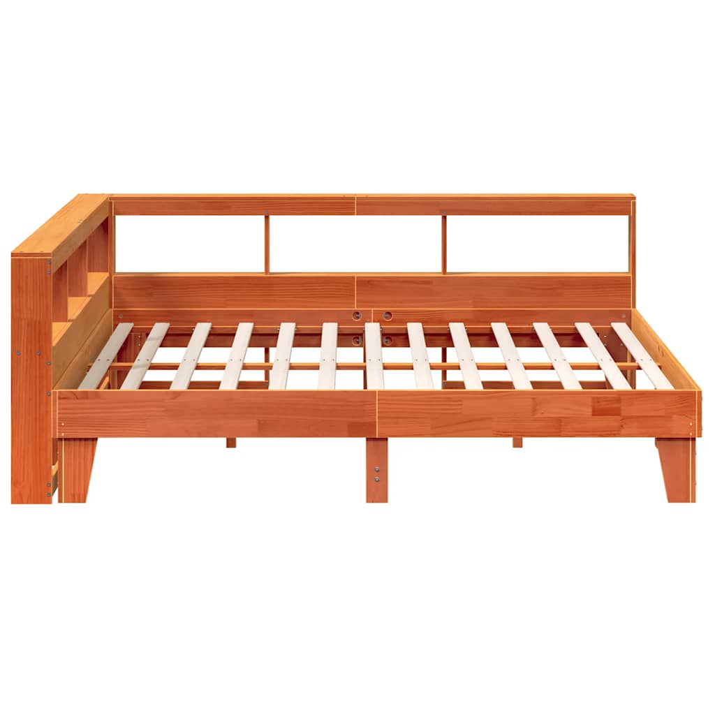 Bed met boekenkast zonder matras grenenhout wasbruin 200x200 cm