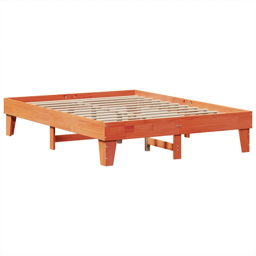 Bed met boekenkast zonder matras grenenhout wasbruin 200x200 cm