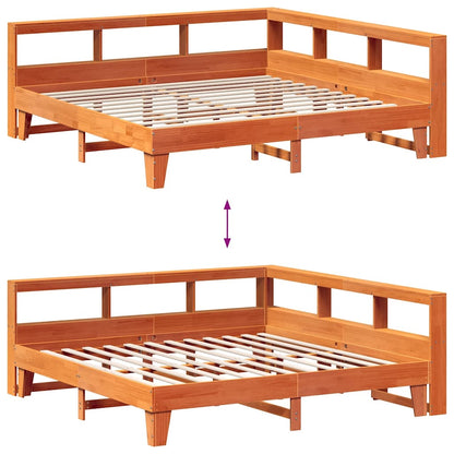Bed met boekenkast zonder matras grenenhout wasbruin 200x200 cm