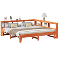 Bed met boekenkast zonder matras grenenhout wasbruin 200x200 cm