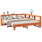 Bed met boekenkast grenenhout wasbruin 200x200 cm