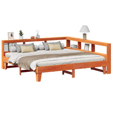 Bed met boekenkast zonder matras grenenhout wasbruin 200x200 cm