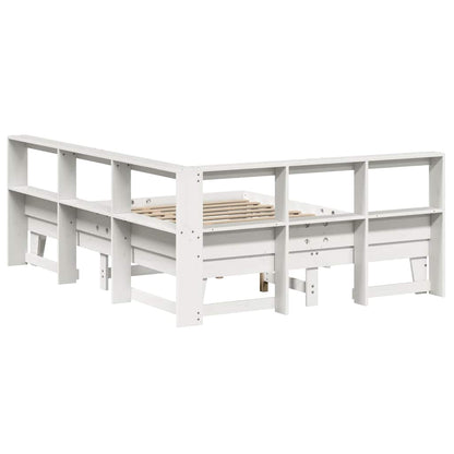 Bed met boekenkast zonder matras grenenhout wit 150x200 cm