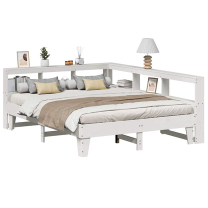 Bed met boekenkast zonder matras grenenhout wit 150x200 cm