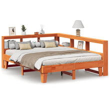 Bed met boekenkast zonder matras grenenhout wasbruin 150x200 cm
