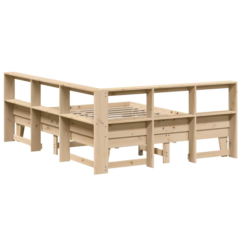 Bed met boekenkast zonder matras massief grenenhout 140x200 cm