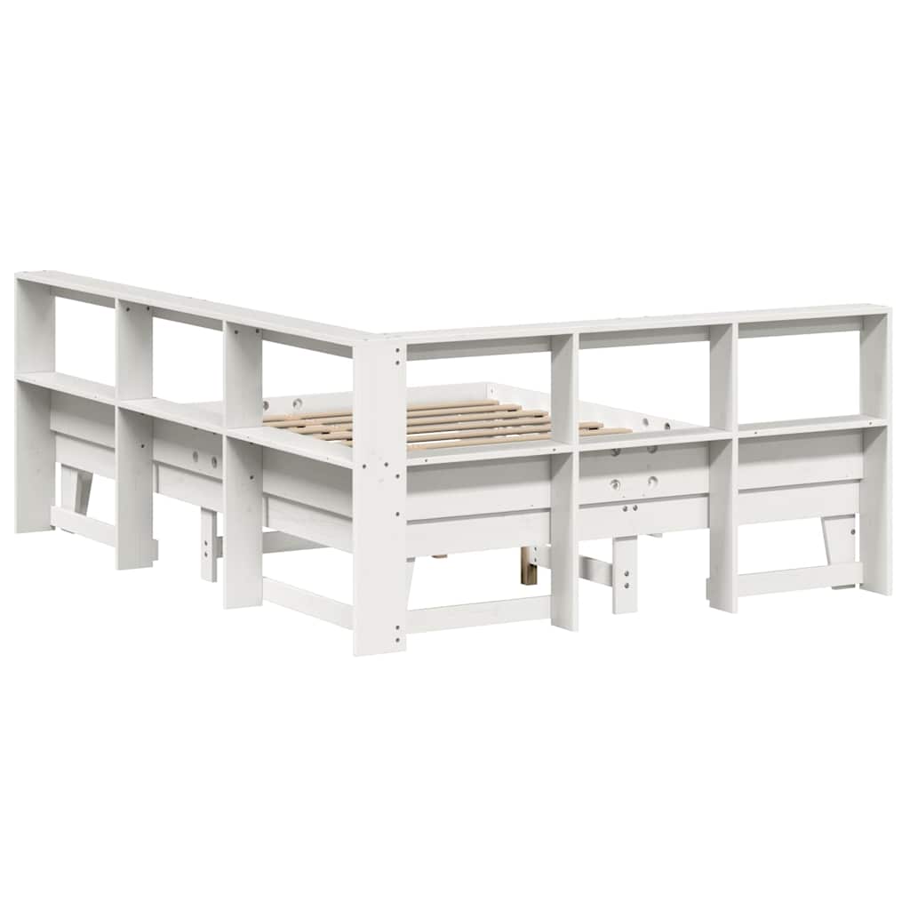 Bed Met Boekenkast Zonder Matras Grenenhout 140 x 200 cm Wit