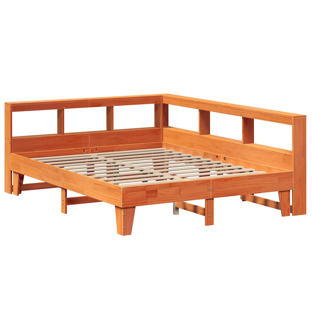 Bed met boekenkast zonder matras grenenhout wasbruin 140x200 cm
