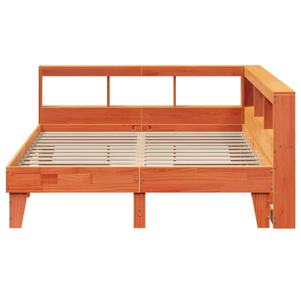 Bed met boekenkast zonder matras grenenhout wasbruin 140x200 cm