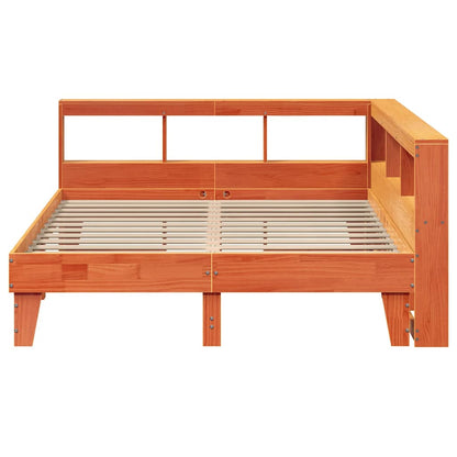 Bed met boekenkast zonder matras grenenhout wasbruin 140x200 cm