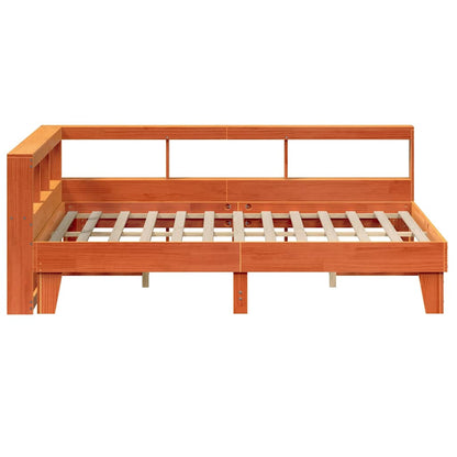 Bed met boekenkast zonder matras grenenhout wasbruin 140x200 cm
