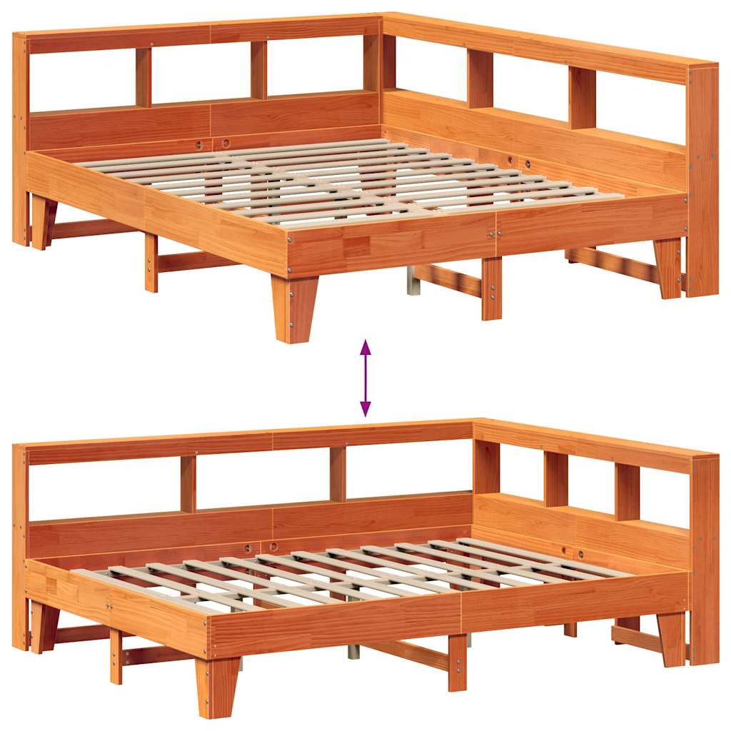 Bed met boekenkast zonder matras grenenhout wasbruin 140x200 cm