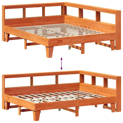 Bed met boekenkast zonder matras grenenhout wasbruin 140x200 cm