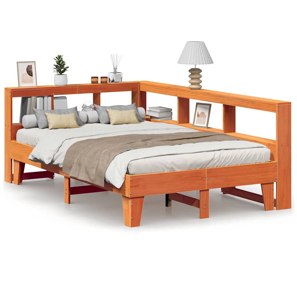 Bed Met Boekenkast Zonder Matras Grenenhout 120 x 200 cm Wasbruin