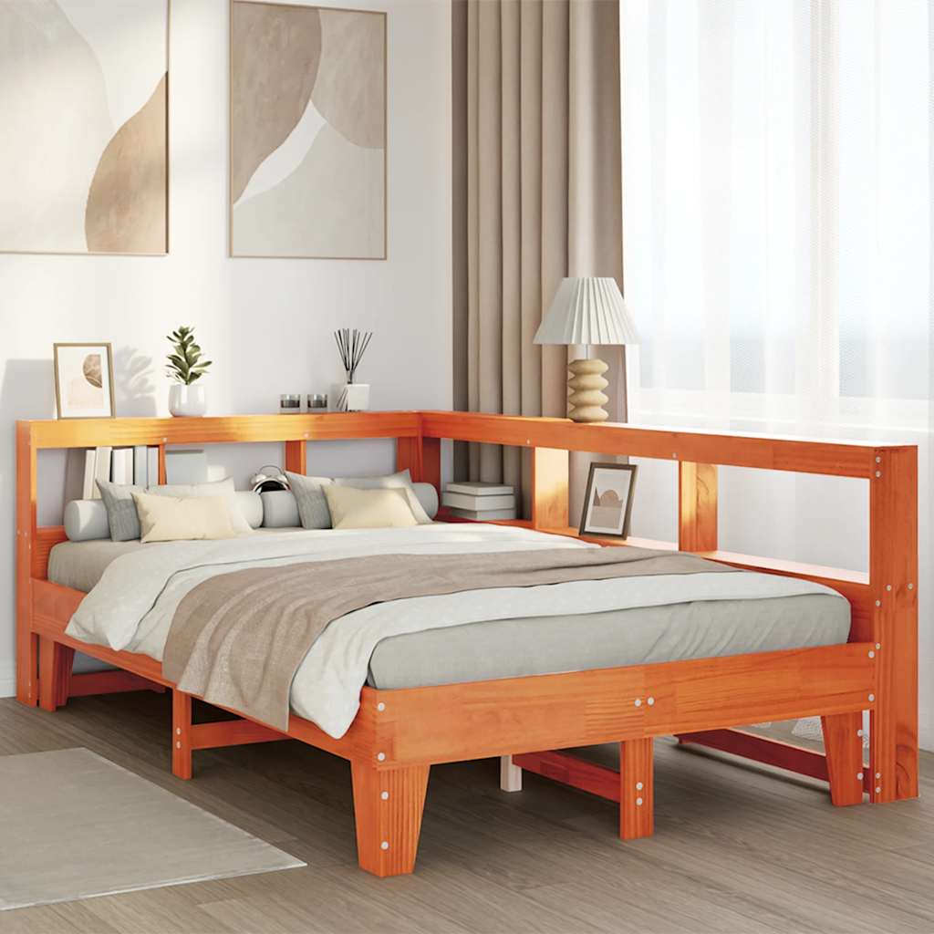 Bed Met Boekenkast Zonder Matras Grenenhout 120 x 200 cm Wasbruin