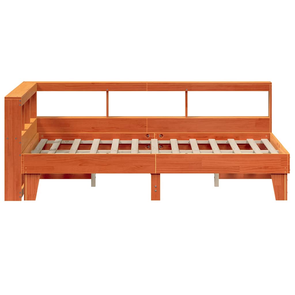 Bed Met Boekenkast Zonder Matras Grenenhout 120 x 200 cm Wasbruin