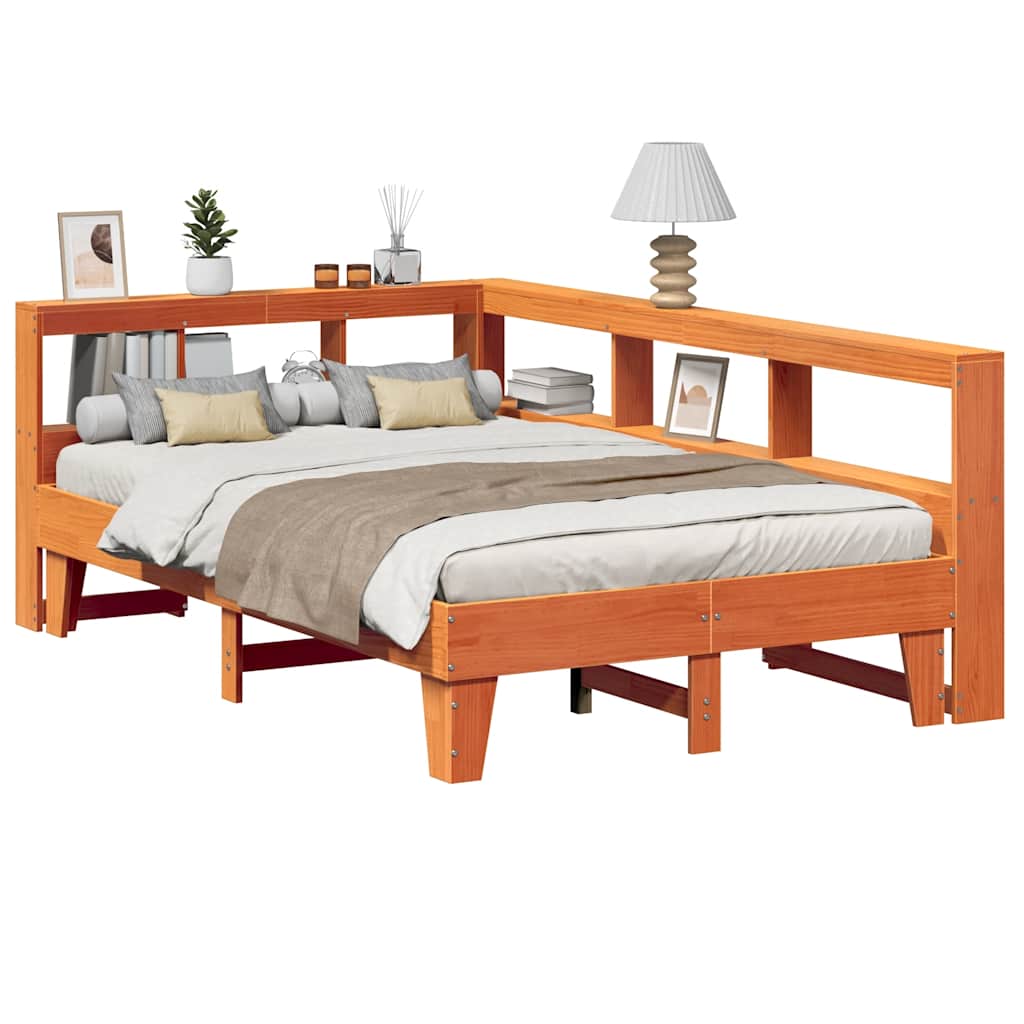 Bed Met Boekenkast Zonder Matras Grenenhout 120 x 200 cm Wasbruin
