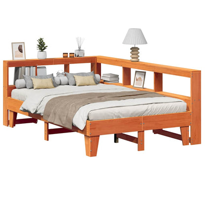 Bed Met Boekenkast Zonder Matras Grenenhout 120 x 200 cm Wasbruin