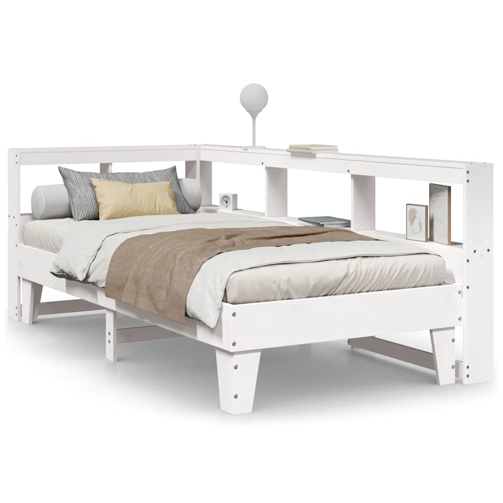 Bed met boekenkast zonder matras grenenhout wit 90x200 cm