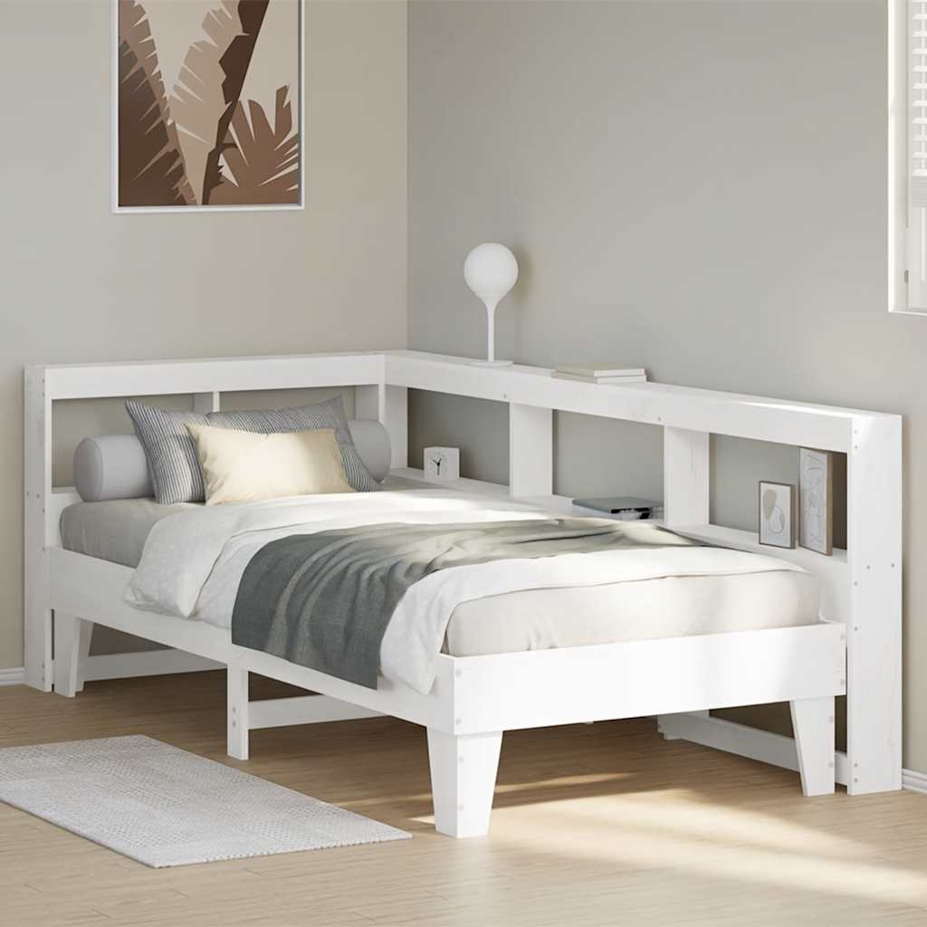 Bed met boekenkast zonder matras grenenhout wit 90x200 cm