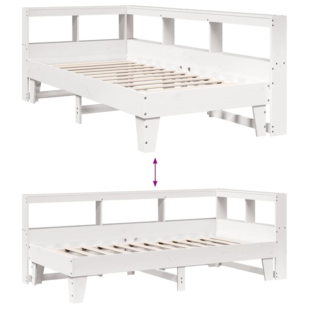 Bed met boekenkast zonder matras grenenhout wit 90x200 cm