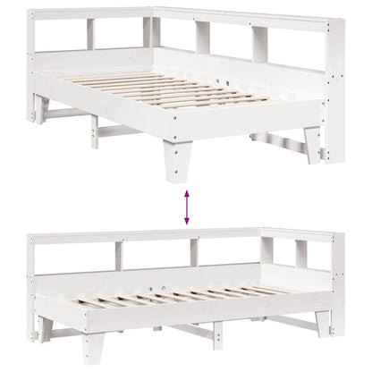 Bed met boekenkast zonder matras grenenhout wit 90x200 cm