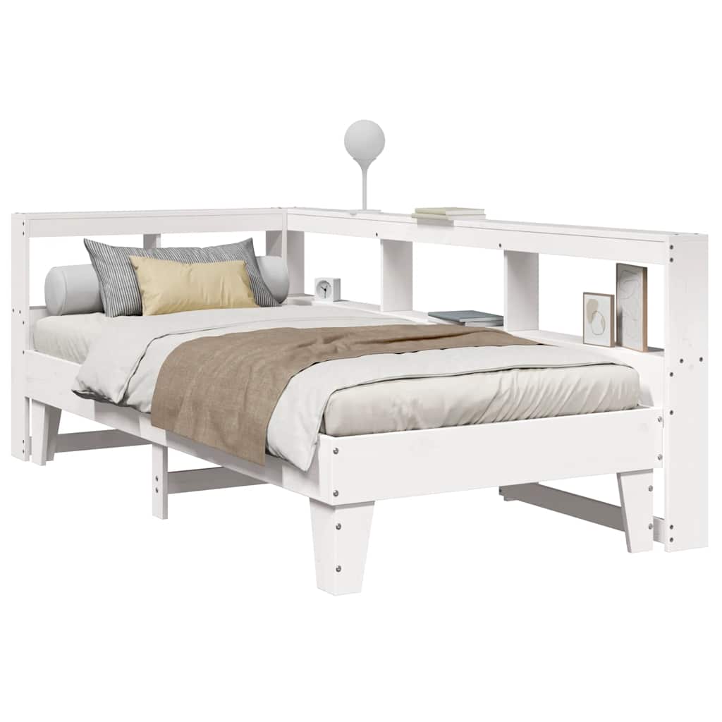 Bed met boekenkast zonder matras grenenhout wit 90x200 cm