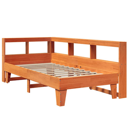 Bed met boekenkast zonder matras grenenhout wasbruin 90x200 cm