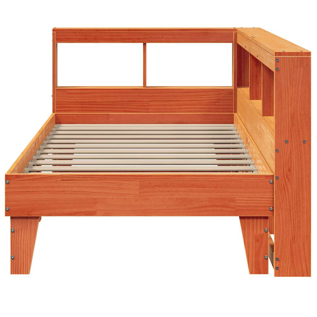 Bed met boekenkast zonder matras grenenhout wasbruin 90x200 cm