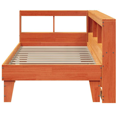Bed met boekenkast zonder matras grenenhout wasbruin 90x200 cm