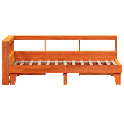 Bed met boekenkast zonder matras grenenhout wasbruin 90x200 cm