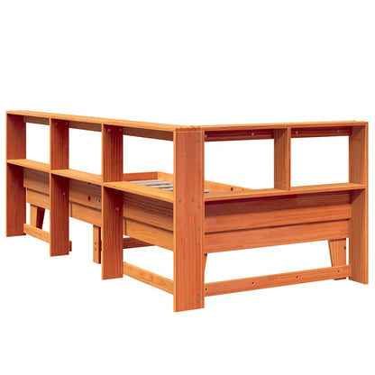 Bed met boekenkast zonder matras grenenhout wasbruin 90x200 cm