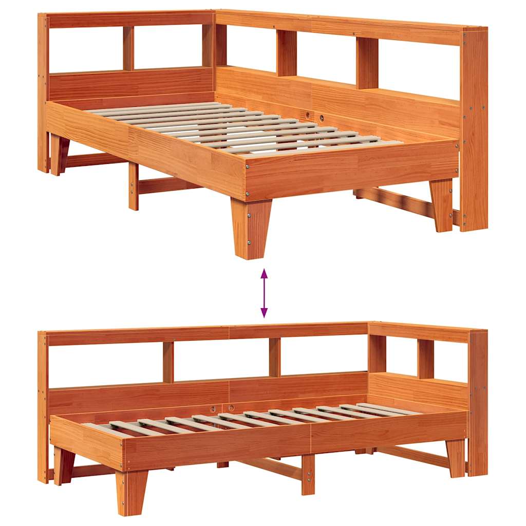 Bed met boekenkast zonder matras grenenhout wasbruin 90x200 cm