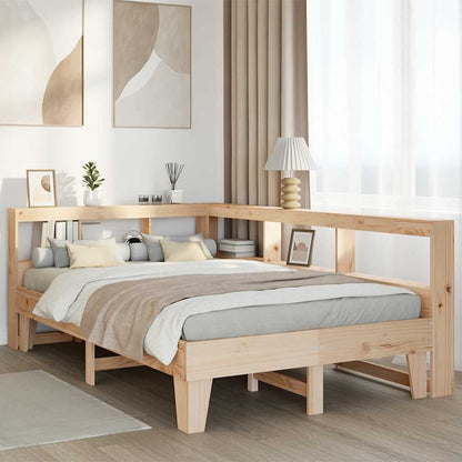 Bed Met Boekenkast Zonder Matras Massief Grenenhout 140 x 190 cm Naturel