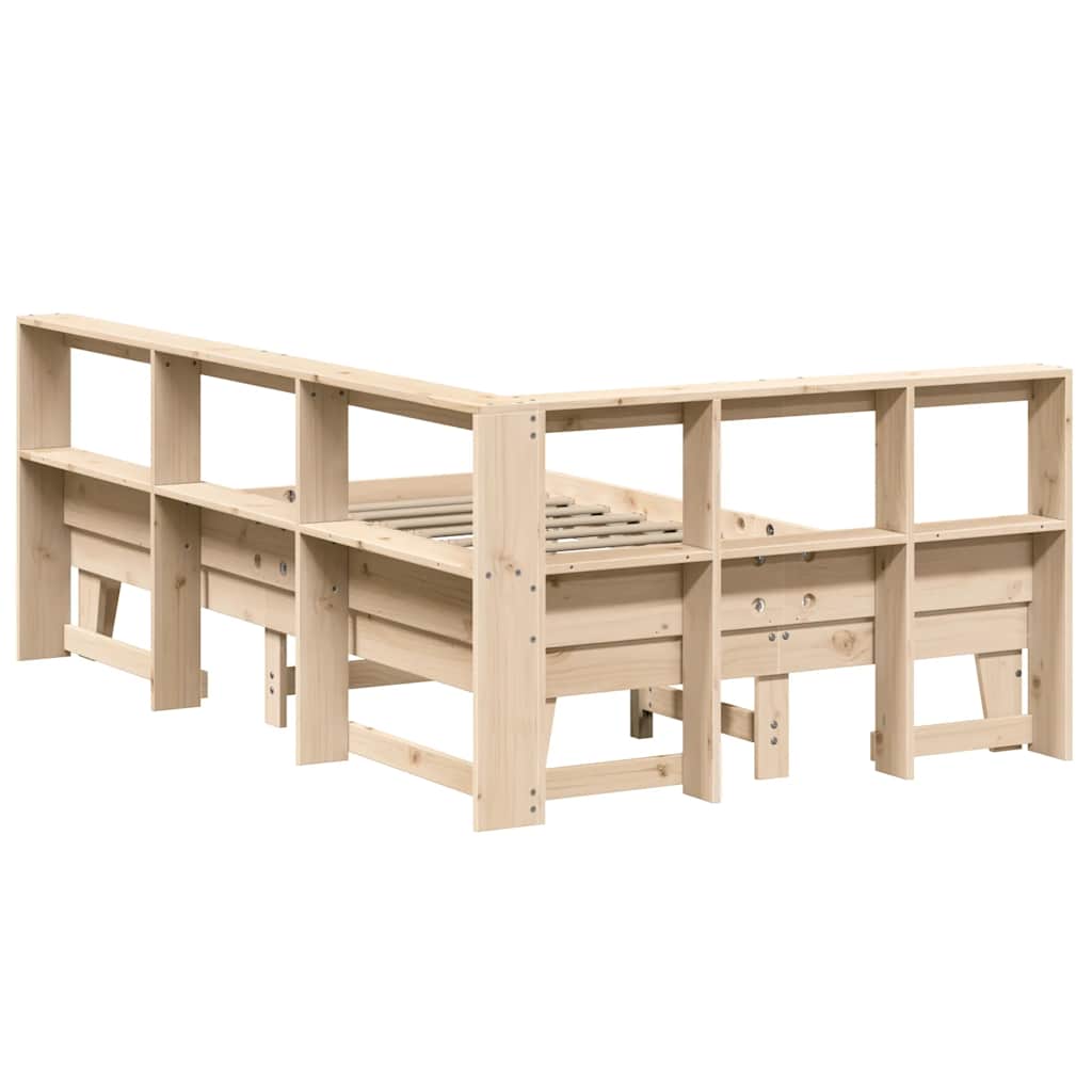 Bed Met Boekenkast Zonder Matras Massief Grenenhout 140 x 190 cm Naturel