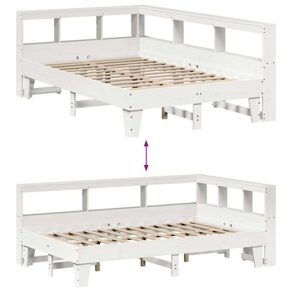 Bed met boekenkast zonder matras grenenhout wit 140x190 cm