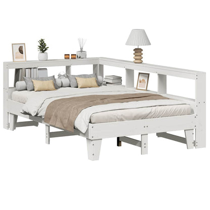 Bed met boekenkast zonder matras grenenhout wit 140x190 cm