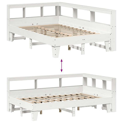 Bed met boekenkast zonder matras grenenhout wit 135x190 cm