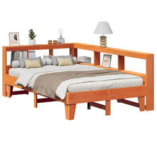 Bed met boekenkast zonder matras grenenhout wasbruin 135x190 cm