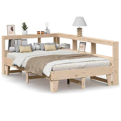 Bed Met Boekenkast Zonder Matras Massief Grenenhout 120 x 190 cm Naturel