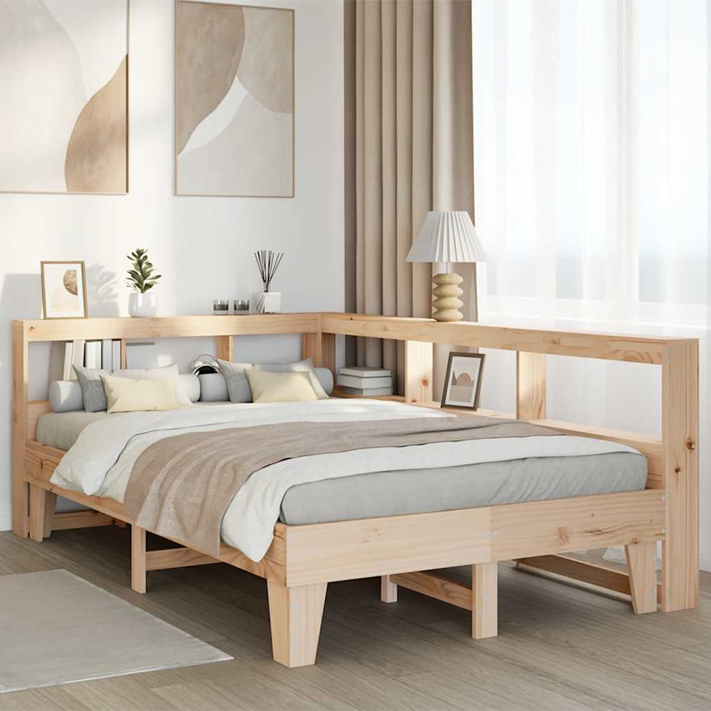 Bed Met Boekenkast Zonder Matras Massief Grenenhout 120 x 190 cm Naturel