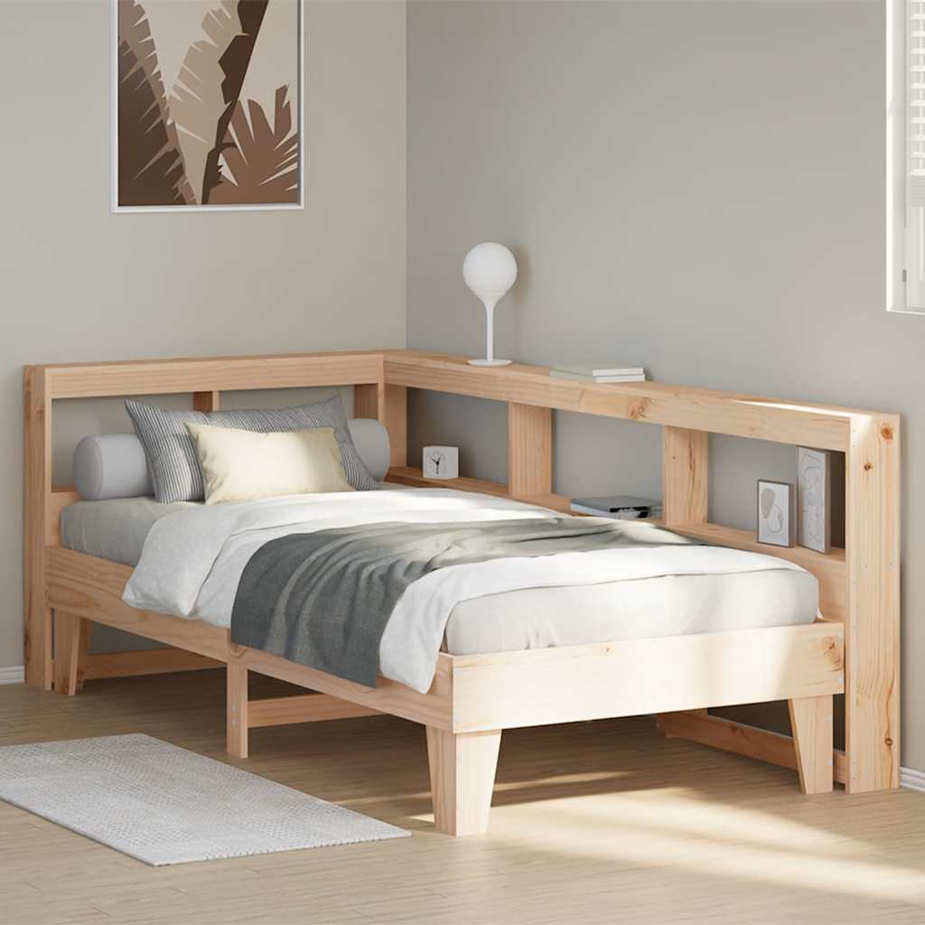 Bed met boekenkast zonder matras massief grenenhout 90x190 cm