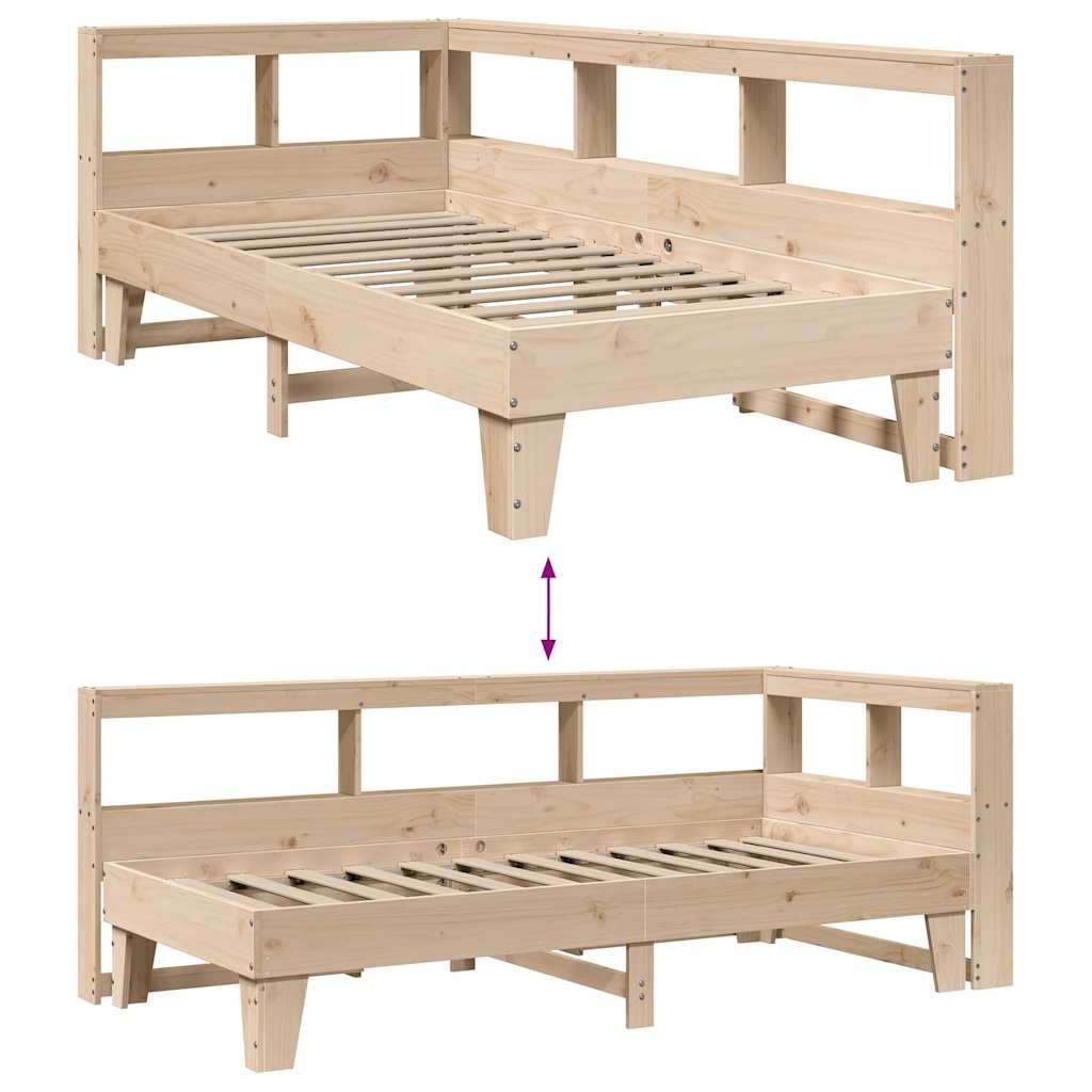 Bed met boekenkast zonder matras massief grenenhout 90x190 cm