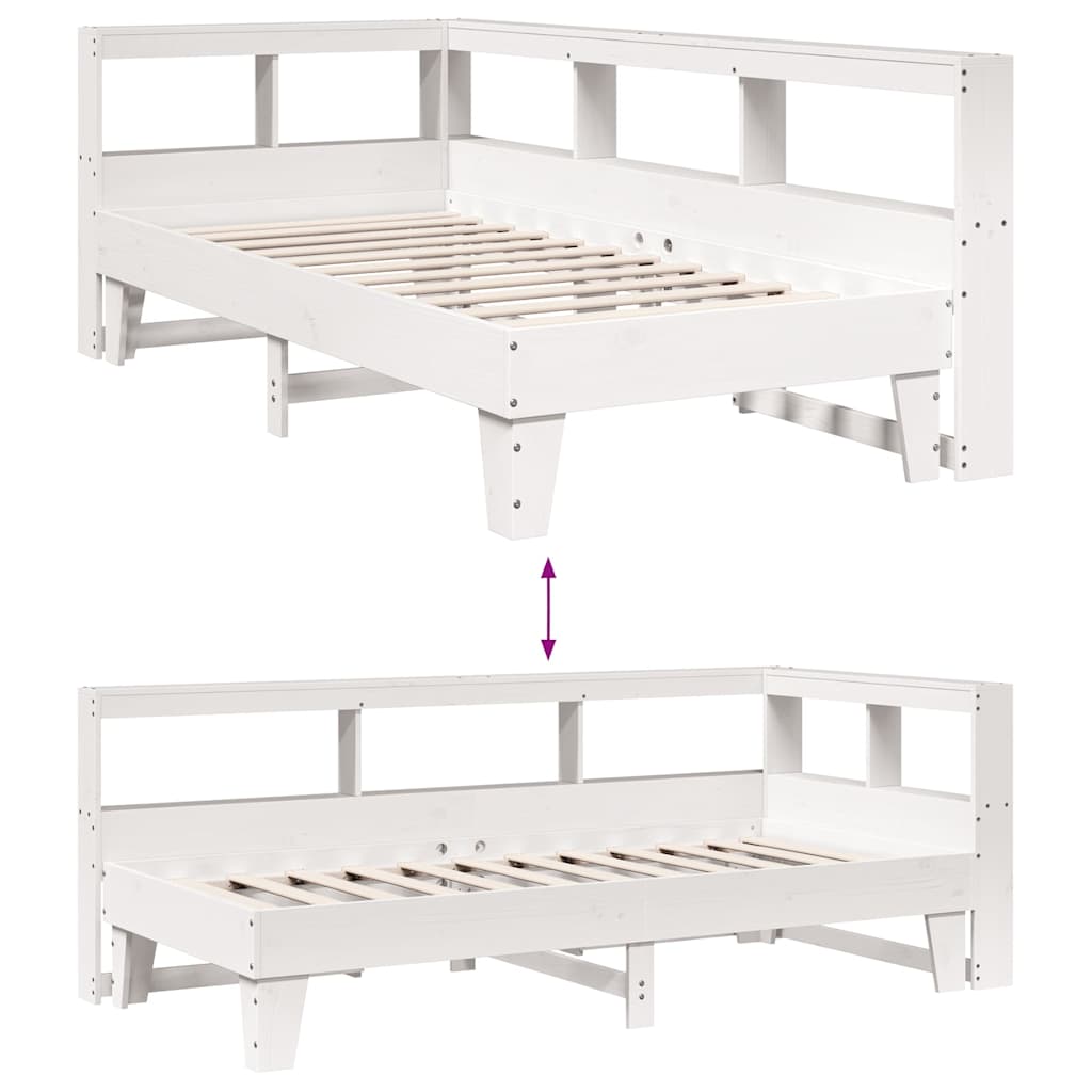 Bed Met Boekenkast Zonder Matras Grenenhout 90 x 190 cm Wit