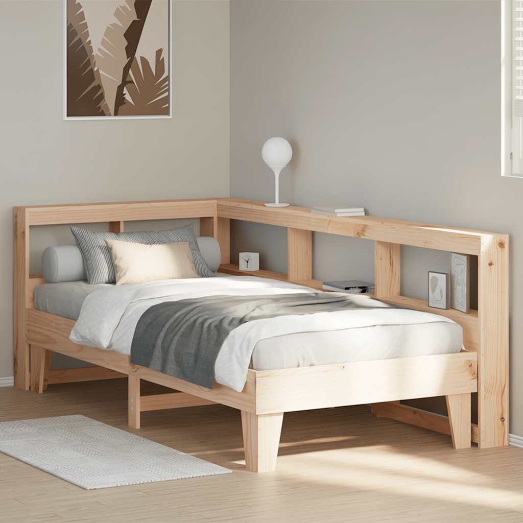 Bed met boekenkast zonder matras massief grenenhout 75x190 cm