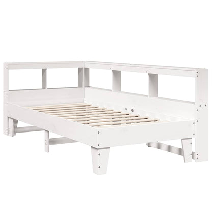 Bed met boekenkast zonder matras grenenhout wit 75x190 cm