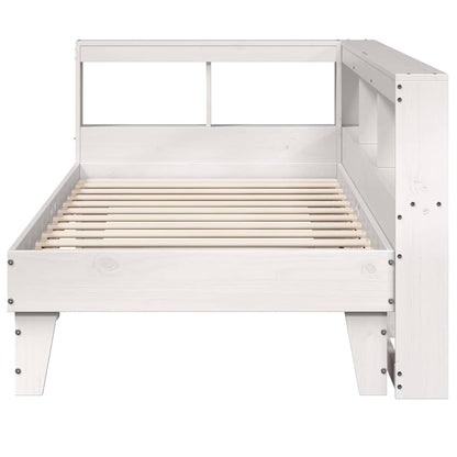 Bed met boekenkast zonder matras grenenhout wit 75x190 cm