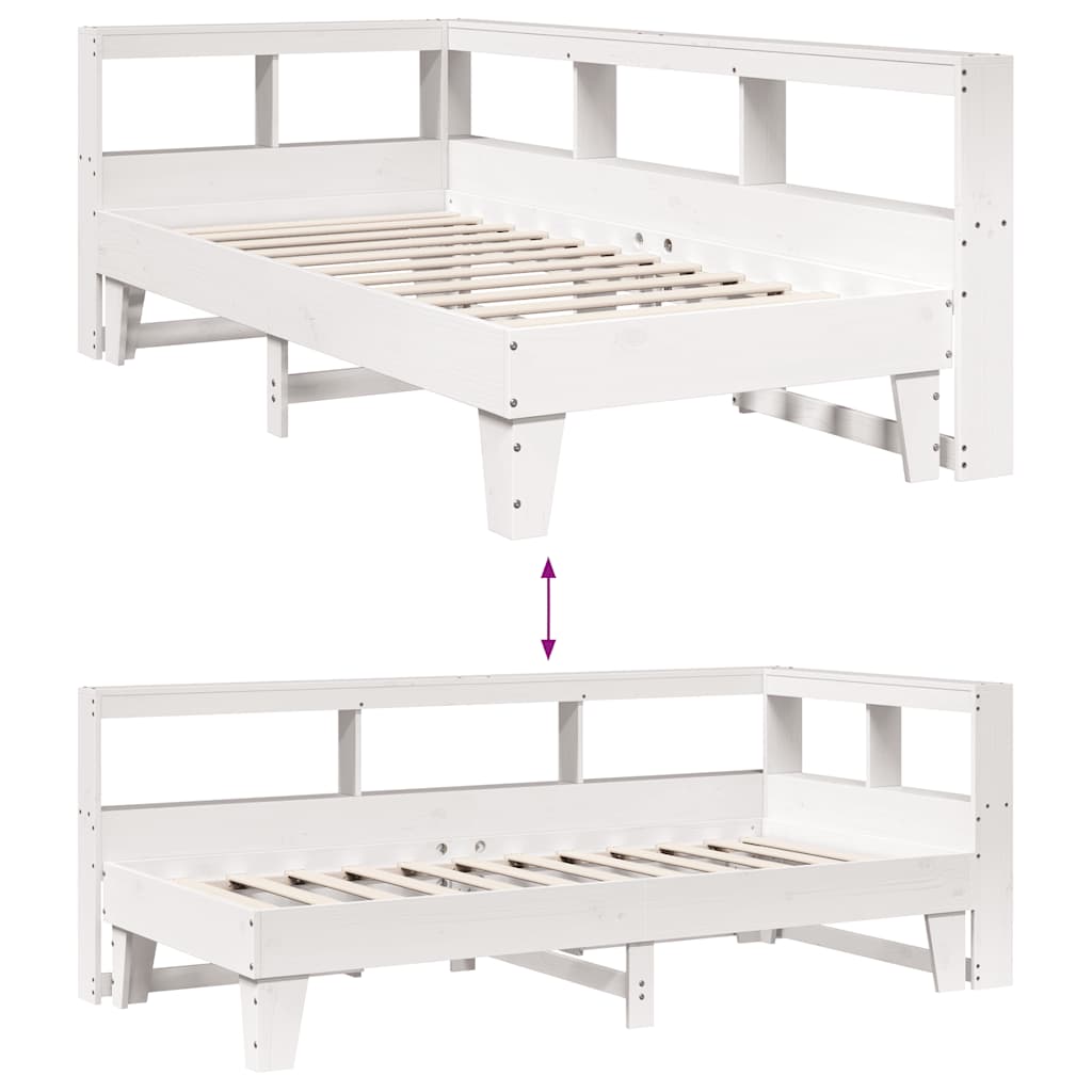 Bed met boekenkast zonder matras grenenhout wit 75x190 cm